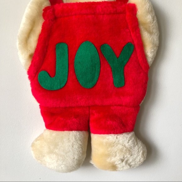 Vintage Plush Teddy Bear Christmas Stocking with Santa Hat - Picture 4 of 8